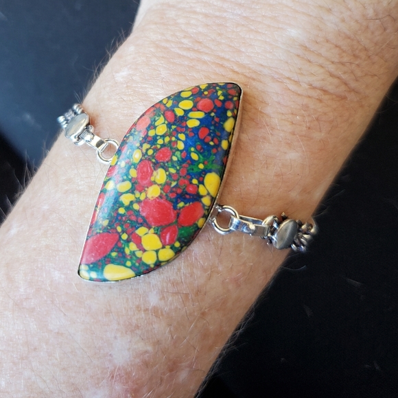 New Mosaic Jasper 925 Silver Bangle Bracelet. - Picture 3 of 14